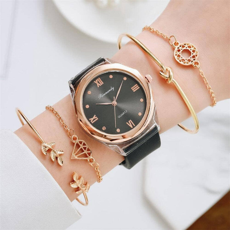 Relógio feminino de quartzo + bracelete de brinde Relógio feminino de quartzo + bracelete de brinde BlackOn-line preto com bracelete 