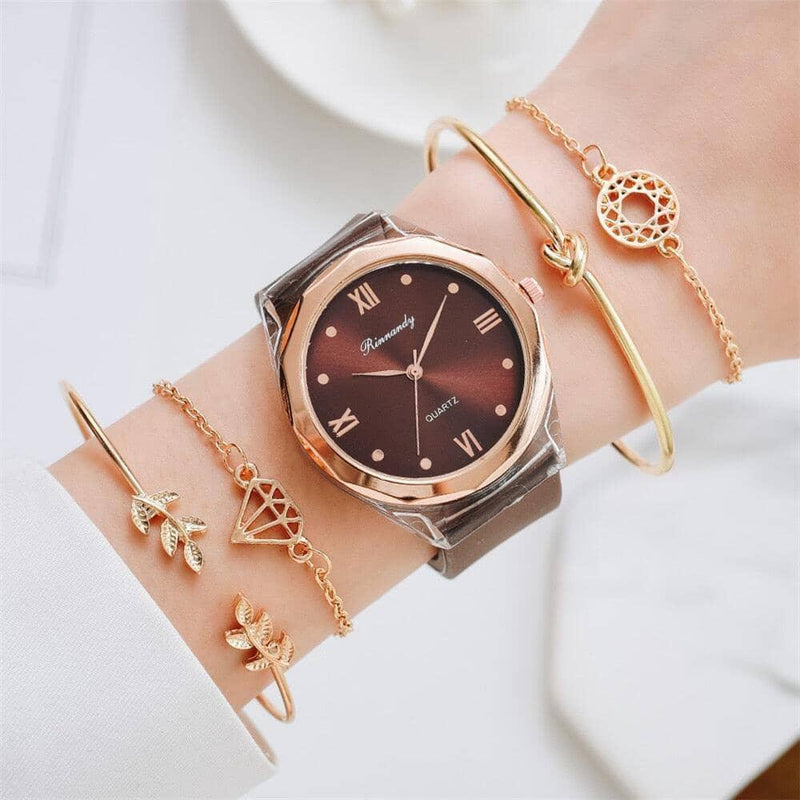 Relógio feminino de quartzo + bracelete de brinde Relógio feminino de quartzo + bracelete de brinde BlackOn-line marrom com bracelete 