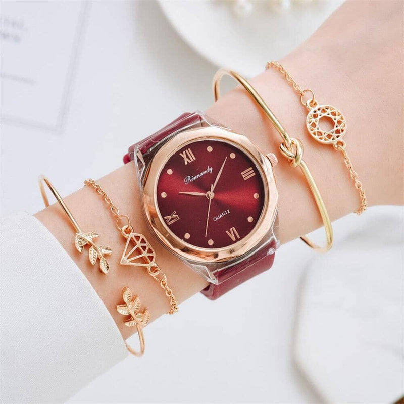 Relógio feminino de quartzo + bracelete de brinde Relógio feminino de quartzo + bracelete de brinde BlackOn-line vermelho com bracelete 