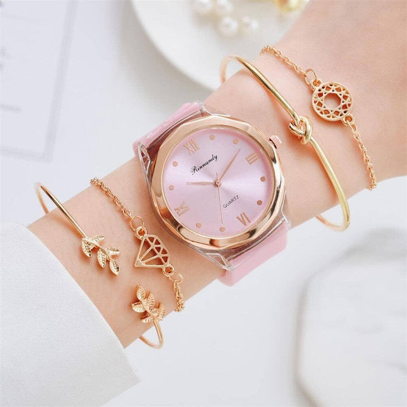 Relógio feminino de quartzo + bracelete de brinde Relógio feminino de quartzo + bracelete de brinde BlackOn-line rosa com bracelete 