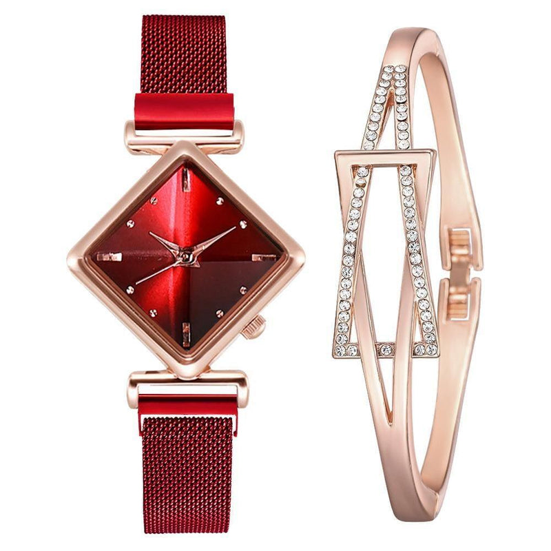 Relógio feminino de quartzo + pulseira de brinde Relógio feminino de quartzo + pulseira de brinde BlackOn-line vermelho 