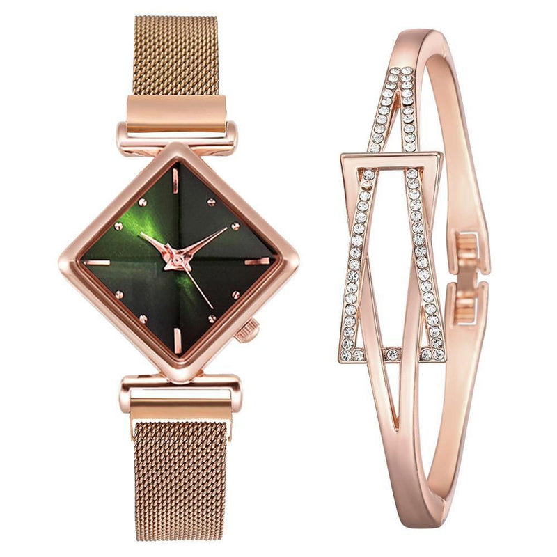 Relógio feminino de quartzo + pulseira de brinde Relógio feminino de quartzo + pulseira de brinde BlackOn-line verde 