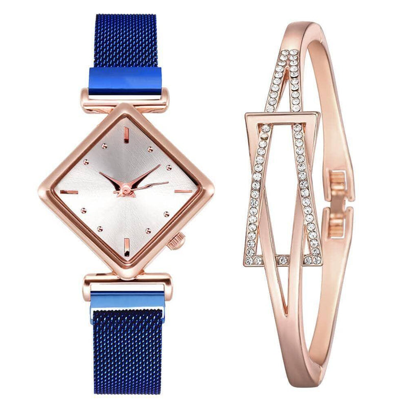 Relógio feminino de quartzo + pulseira de brinde Relógio feminino de quartzo + pulseira de brinde BlackOn-line azul 