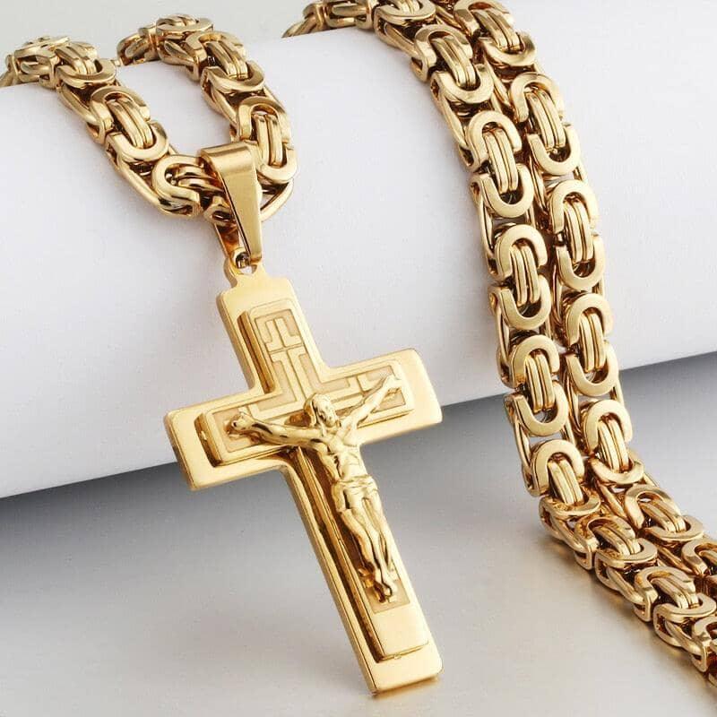 Corrente Masculina Com Crucifixo em Aço Inoxidável Corrente Masculina Com Crucifixo em Aço Inoxidável Black Online Dourado 55cm 