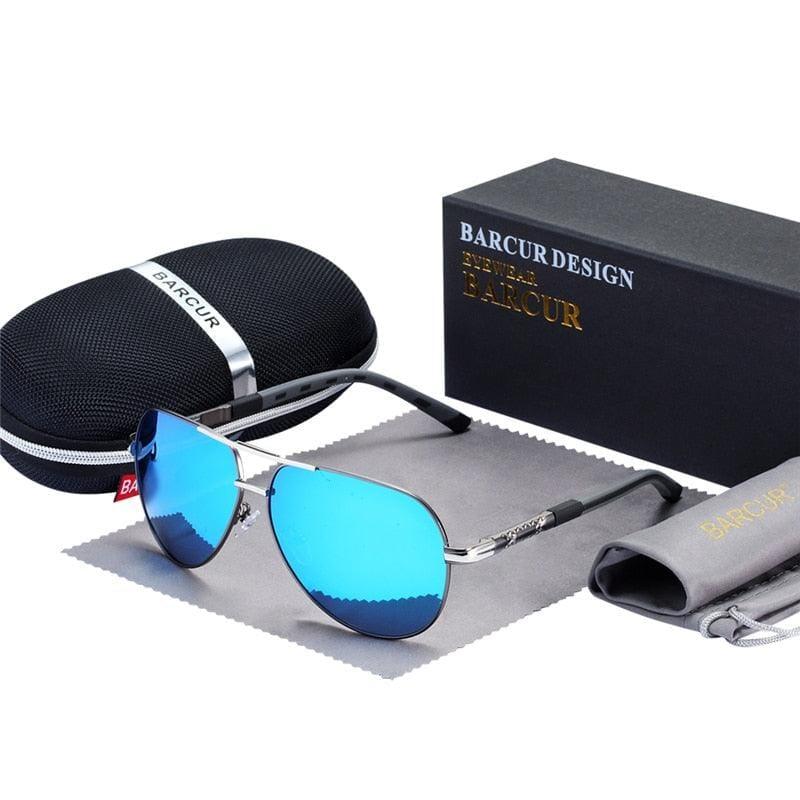 Óculos De Sol Aviador Masculino Polarizado - BARCUR Óculos De Sol Aviador Masculino Polarizado - BARCUR BlackOn-line azul polarizada 