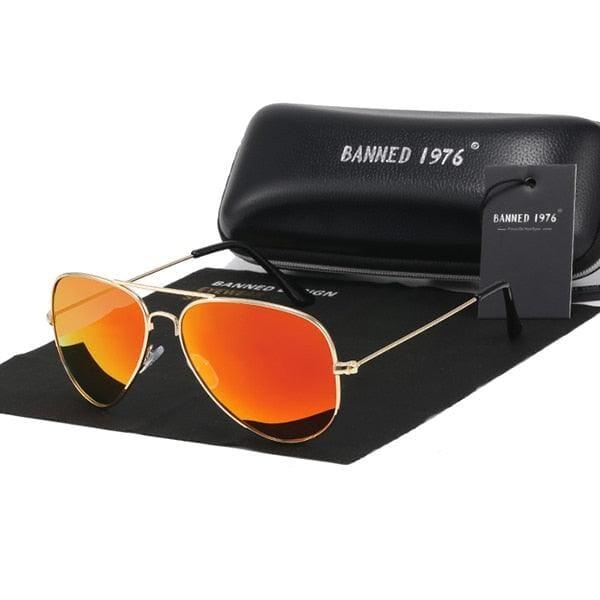 Óculos de sol aviador polarizado retrô Banned 1976 Óculos de sol aviador polarizado retrô Banned 1976 BlackOn-line laranja padrão 
