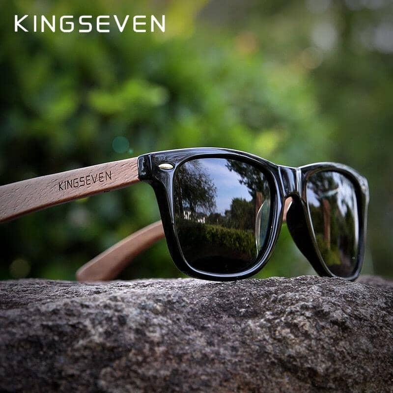 Óculos de sol masculino KingSeven madeira retrô Óculos de sol masculino KingSeven madeira retrô BlackOn-line 