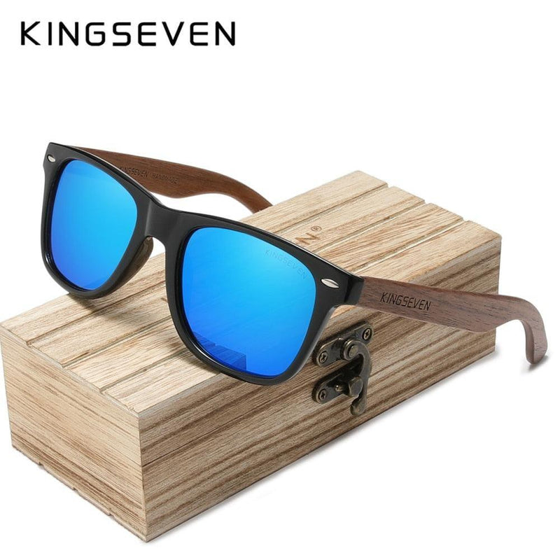 Óculos de sol masculino KingSeven madeira retrô Óculos de sol masculino KingSeven madeira retrô BlackOn-line azul padrão Original KINGSEVEN