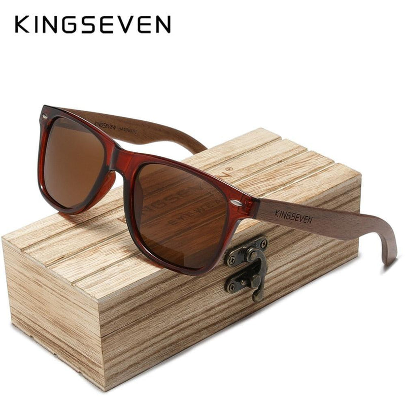 Óculos de sol masculino KingSeven madeira retrô Óculos de sol masculino KingSeven madeira retrô BlackOn-line marrom padrão Original KINGSEVEN
