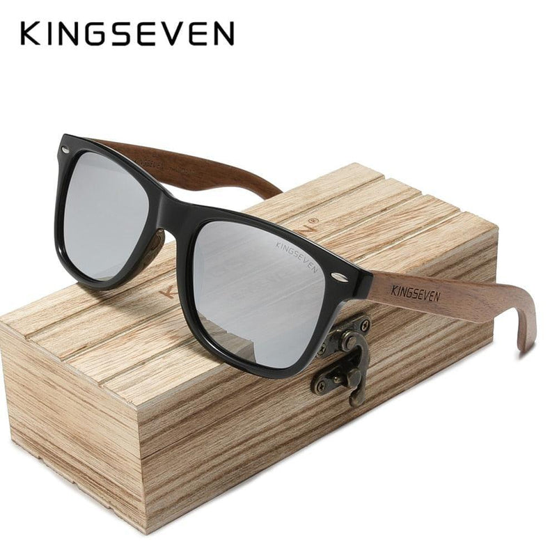 Óculos de sol masculino KingSeven madeira retrô Óculos de sol masculino KingSeven madeira retrô BlackOn-line prateado padrão Original KINGSEVEN