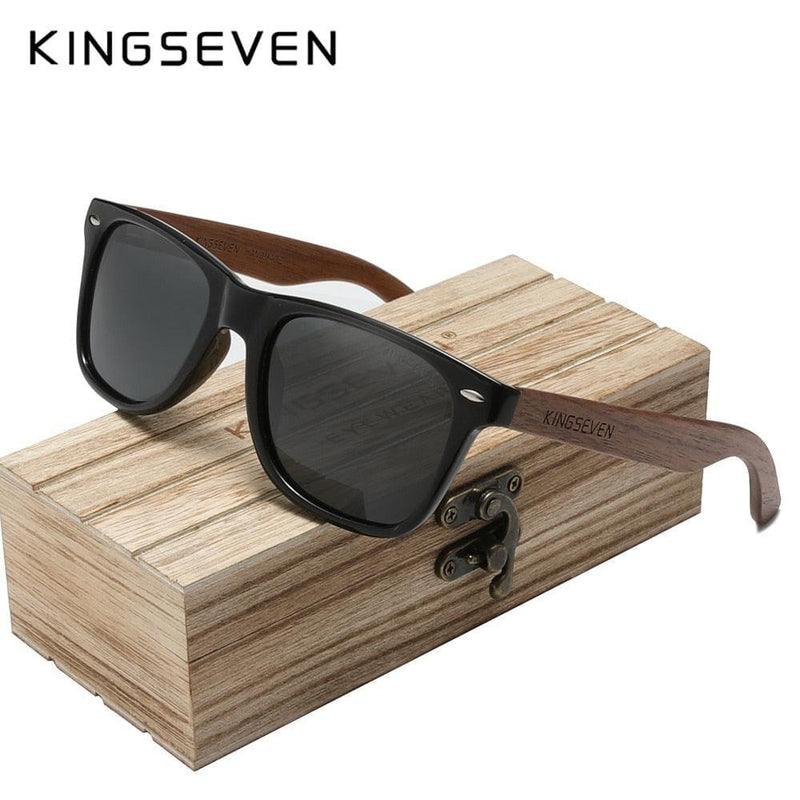 Óculos de sol masculino KingSeven madeira retrô Óculos de sol masculino KingSeven madeira retrô BlackOn-line preto padrão Original KINGSEVEN