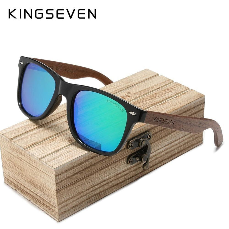 Óculos de sol masculino KingSeven madeira retrô Óculos de sol masculino KingSeven madeira retrô BlackOn-line verde padrão Original KINGSEVEN