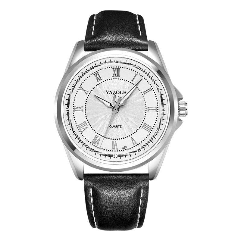 Relógio masculino executivo de couro YAZOLE Relógio masculino executivo de couro YAZOLE BlackOn-line preto e branco 