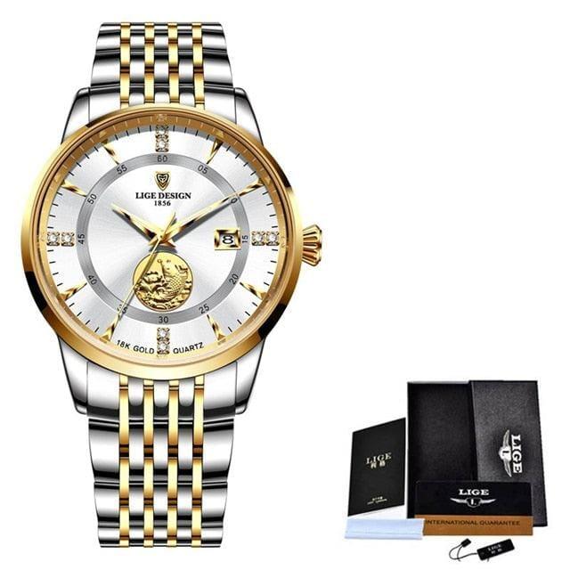 Relógio Masculino Lige - Luxury Goldfish Relógio Masculino Lige - Luxury Goldfish BlackOn-line dourado e branco 