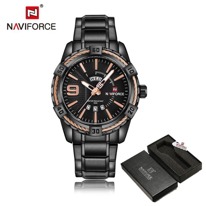 Relógio masculino Naviforce Luxury Relógio masculino Naviforce Luxury BlackOn-line preto e rose com caixa 