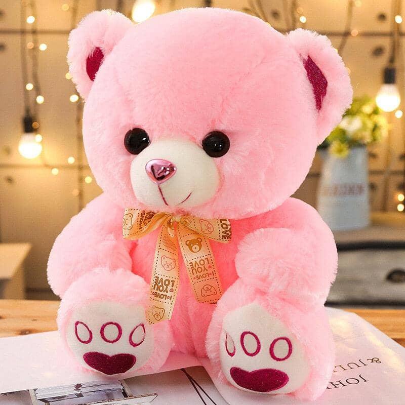 Urso Tedy de pelúcia urso de pelúcia BlackOn-line 35cm rosa com laço amarelo 